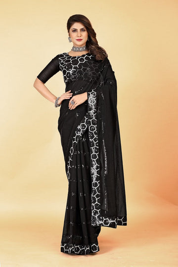 Lovely Black Color Georgette Fabric Designer Saree