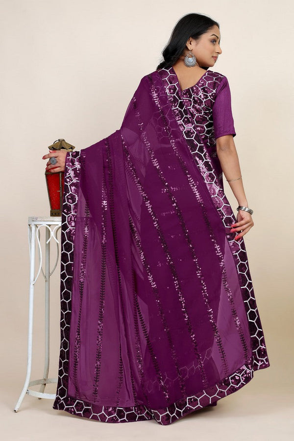 Lovely Purple Color Georgette Fabric Designer Saree