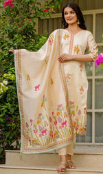 Tasteful Beige Color Viscose Fabric Designer Suit