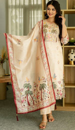 Tasteful Beige Color Viscose Fabric Designer Suit