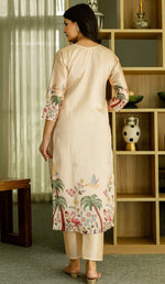 Tasteful Beige Color Viscose Fabric Designer Suit