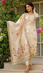 Tasteful Beige Color Viscose Fabric Designer Suit