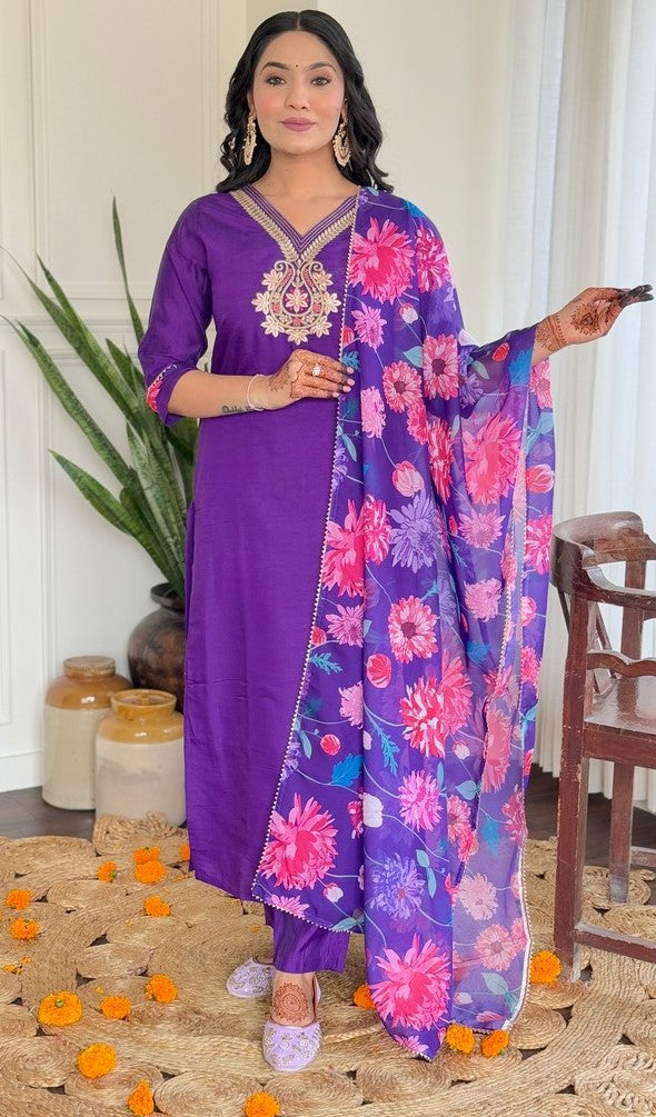 Tasteful Purple Color Viscose Fabric Designer Suit