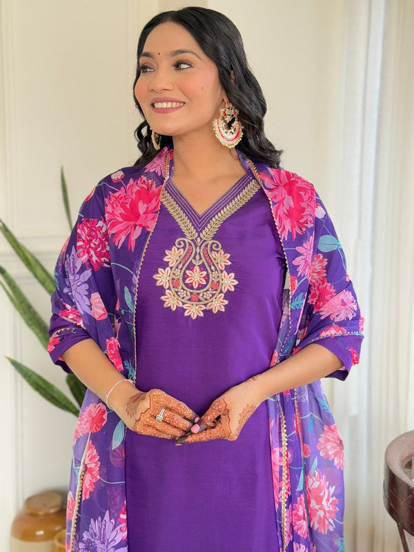 Tasteful Purple Color Viscose Fabric Designer Suit