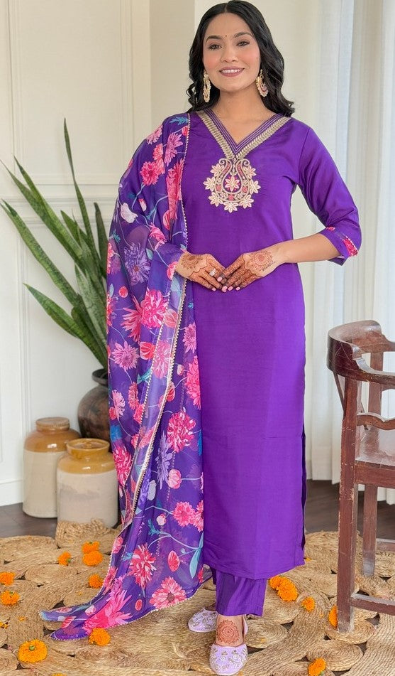 Tasteful Purple Color Viscose Fabric Designer Suit
