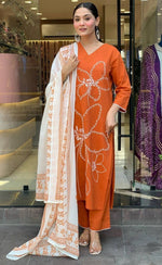 Tasteful Orange Color Viscose Fabric Designer Suit