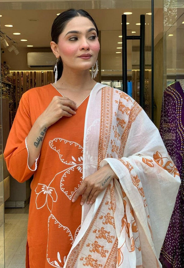 Tasteful Orange Color Viscose Fabric Designer Suit