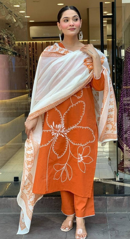 Tasteful Orange Color Viscose Fabric Designer Suit