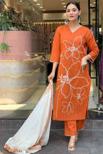 Tasteful Orange Color Viscose Fabric Designer Suit