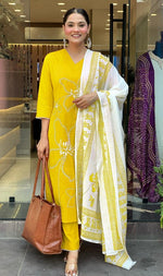 Tasteful Yellow Color Viscose Fabric Designer Suit
