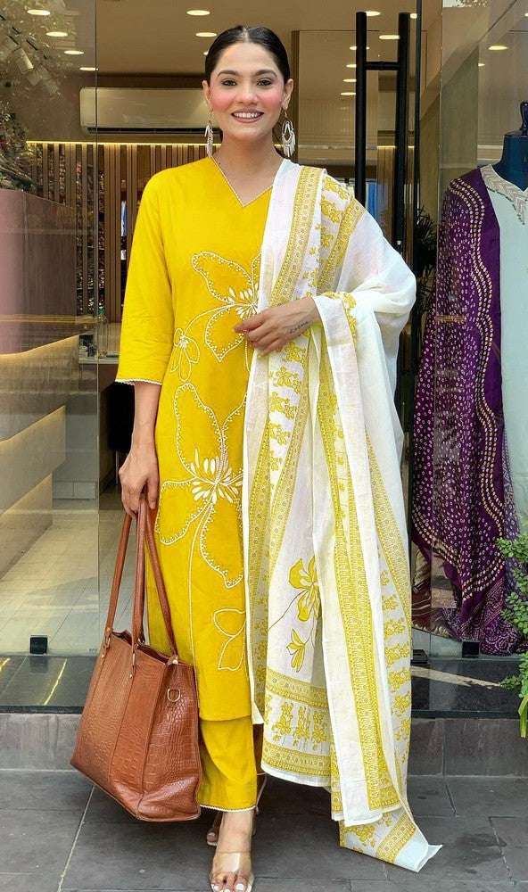 Tasteful Yellow Color Viscose Fabric Designer Suit