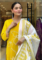 Tasteful Yellow Color Viscose Fabric Designer Suit