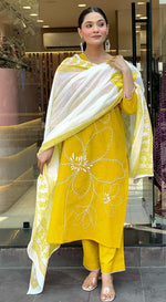 Tasteful Yellow Color Viscose Fabric Designer Suit