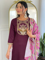 Tasteful Wine Color Viscose Fabric Designer Suit