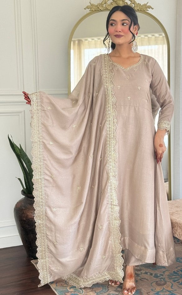 Tasteful Grey Color Viscose Fabric Designer Suit