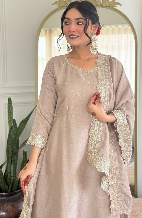 Tasteful Grey Color Viscose Fabric Designer Suit