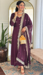 Tasteful Wine Color Viscose Fabric Designer Suit