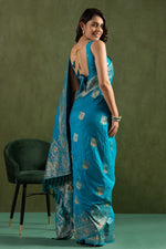 Amazing Aqua  Color Silk Fabric Partywear Saree