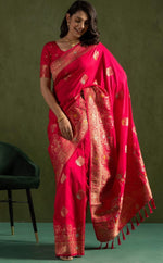 Amazing Pink Color Silk Fabric Partywear Saree
