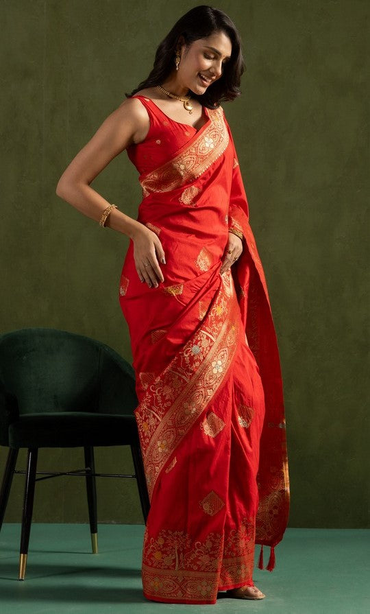Amazing Red Color Silk Fabric Partywear Saree
