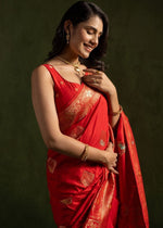 Amazing Red Color Silk Fabric Partywear Saree