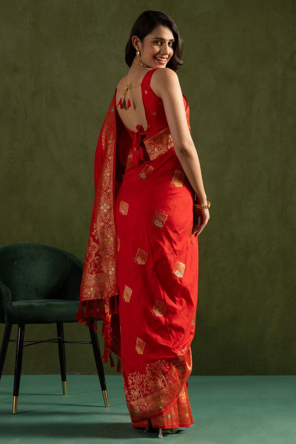 Amazing Red Color Silk Fabric Partywear Saree
