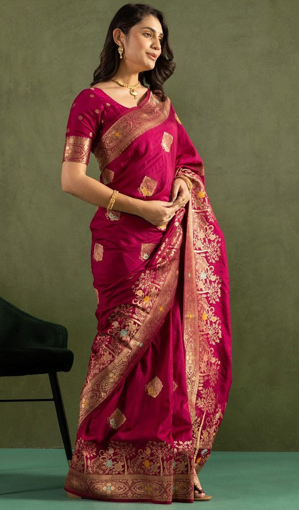 Amazing Wine Color Silk Fabric Partywear Saree