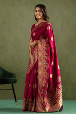Amazing Wine Color Silk Fabric Partywear Saree