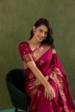 Amazing Wine Color Silk Fabric Partywear Saree