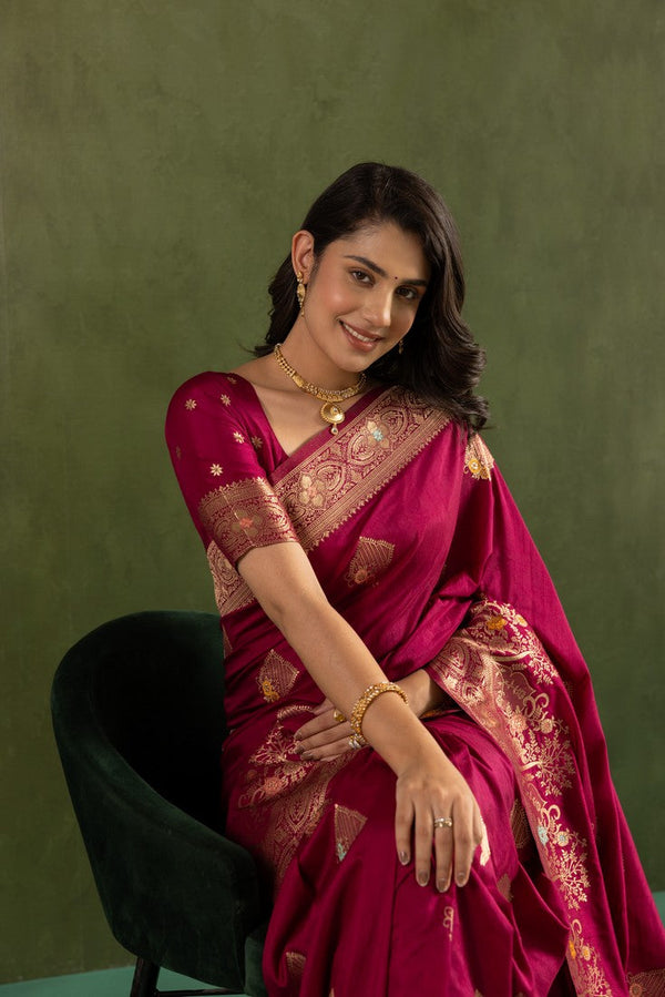 Amazing Wine Color Silk Fabric Partywear Saree