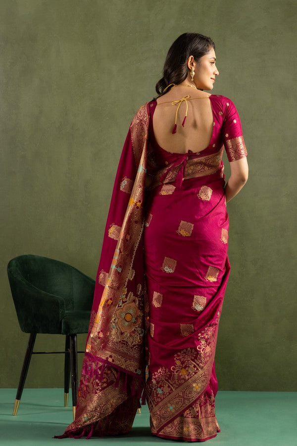 Amazing Wine Color Silk Fabric Partywear Saree