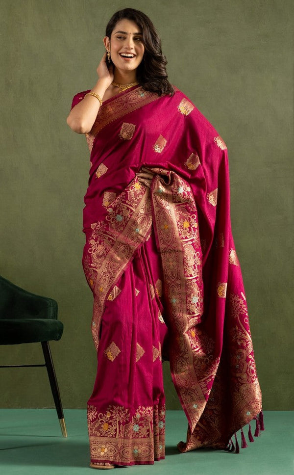 Amazing Wine Color Silk Fabric Partywear Saree