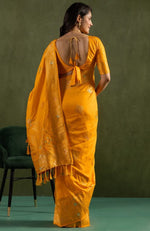 Amazing Yellow Color Silk Fabric Partywear Saree