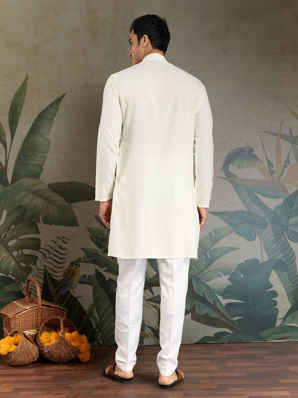 Dazzling White Color Viscose Fabric Mens Kurta