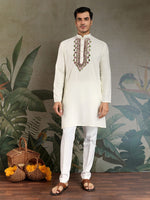 Dazzling White Color Viscose Fabric Mens Kurta