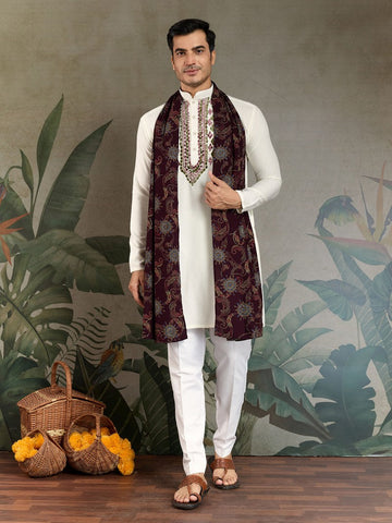 Dazzling White Color Viscose Fabric Mens Kurta