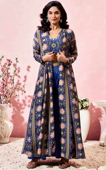 Amazing Blue Color Crepe Fabric Cord Set