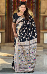 Lovely Black Color Banarasi Fabric Partywear Saree
