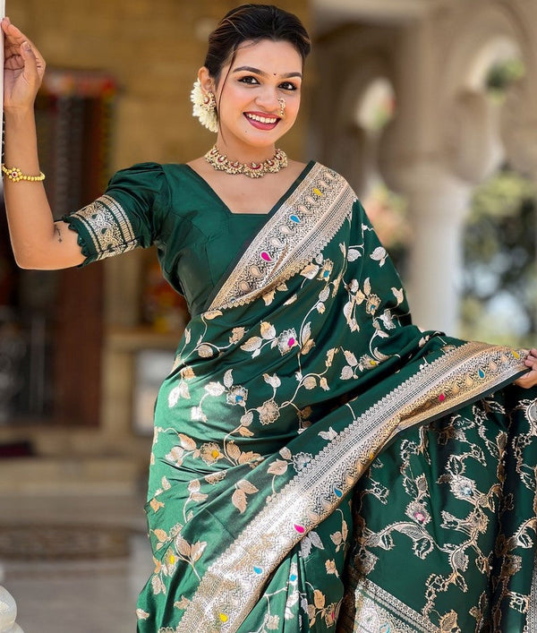 Lovely Green Color Banarasi Fabric Partywear Saree