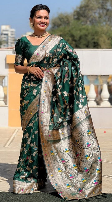 Lovely Green Color Banarasi Fabric Partywear Saree