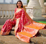 Lovely Peach Color Banarasi Fabric Partywear Saree
