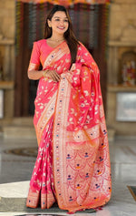 Lovely Peach Color Banarasi Fabric Partywear Saree