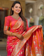 Lovely Peach Color Banarasi Fabric Partywear Saree