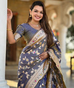 Lovely Grey Color Banarasi Fabric Partywear Saree