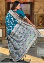 Lovely Teal  Color Banarasi Fabric Partywear Saree