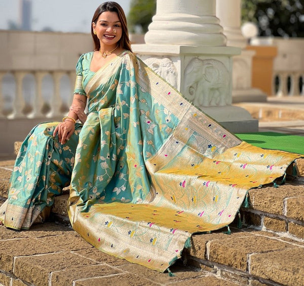 Lovely Green Color Banarasi Fabric Partywear Saree