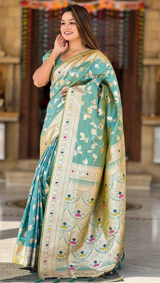 Lovely Green Color Banarasi Fabric Partywear Saree