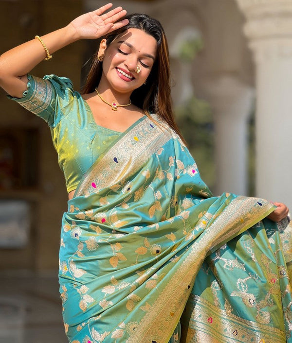 Lovely Green Color Banarasi Fabric Partywear Saree