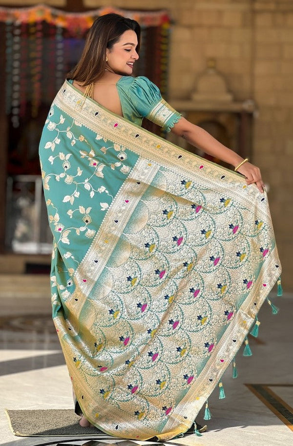 Lovely Green Color Banarasi Fabric Partywear Saree