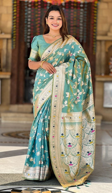 Lovely Green Color Banarasi Fabric Partywear Saree